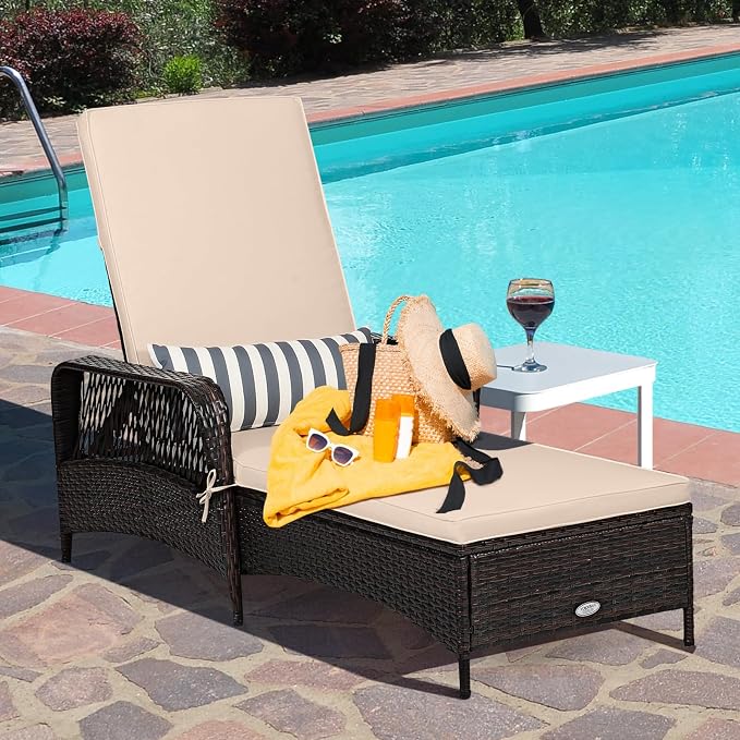 Tangkula Wicker Chaise Lounge Outdoor, Patio Rattan Reclining Chaise - Image 2