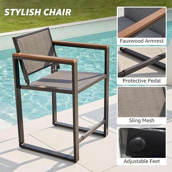 NATURAL EXPRESSIONS 3-Piece Bar Table and Chairs Set, Outdoor Bar Set - Image 5