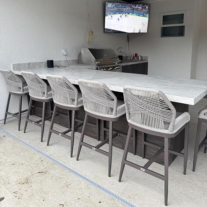 PURPLE LEAF Patio Counter Height Bar Stools 24" H Set of 4 Modern Rattan Bar - Image 3