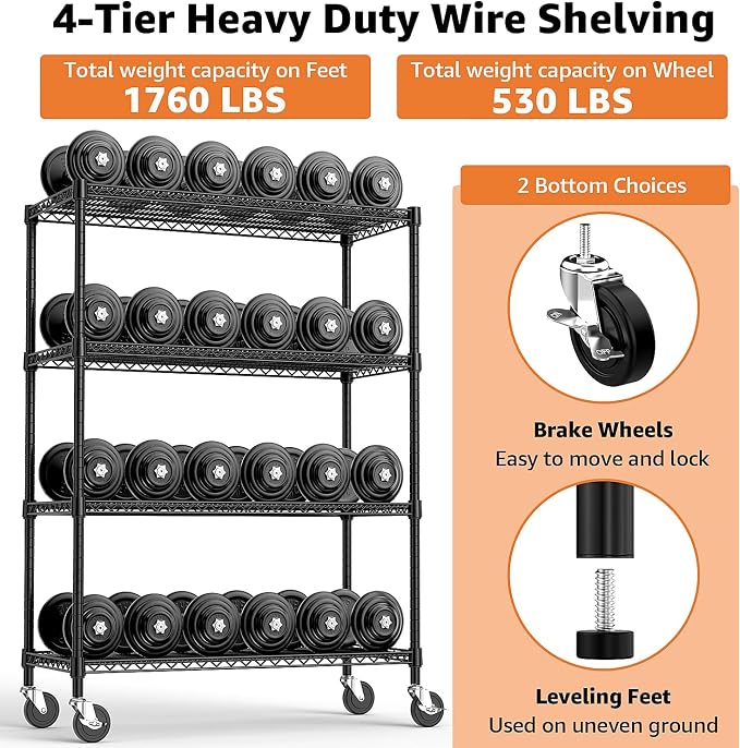 53" W Storage Shelves 1760LBS 4 Tier Metal Shelving Unit - Image 5