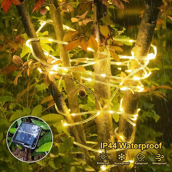 QITONG Warm White Solar Rope Lights, 2 Pack Each 33ft 100 LED String Light - Image 5