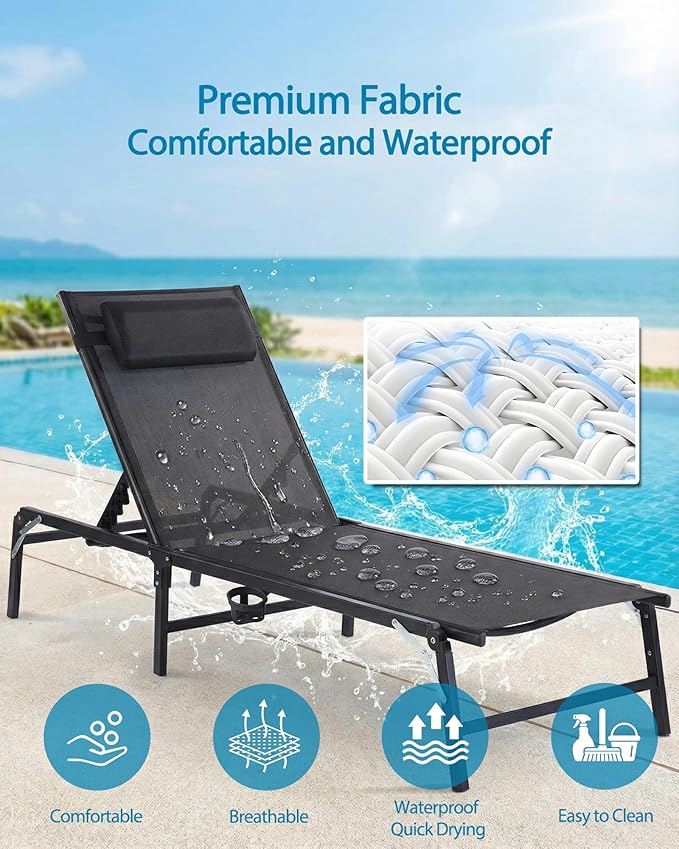 4 Pack Foldable Chaise Lounge Chair - Image 5