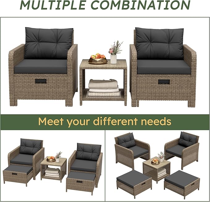 LHBcraft Balcony Furniture 5 Piece Wicker Patio Furniture Set, Outdoor - Image 6