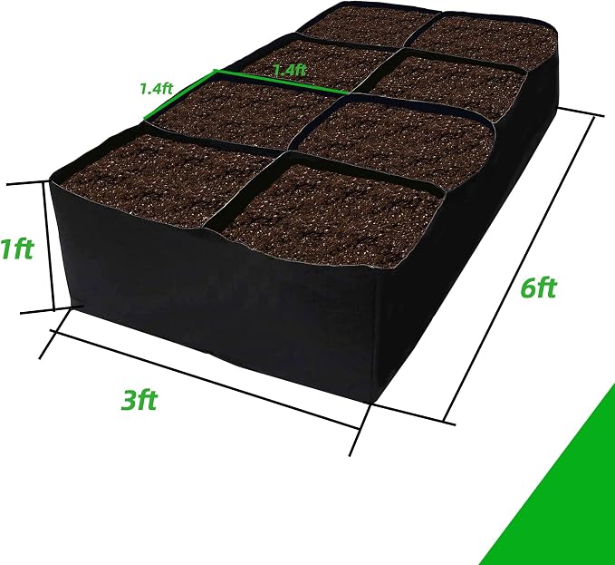 CJGQ Fabric Raised Garden Bed, 128 Gallon 8 Grids Plant Grow Bags, 3x6FT - Image 7
