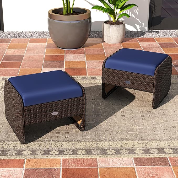 Tangkula 2 Pieces Patio PE Wicker Ottomans - Image 2