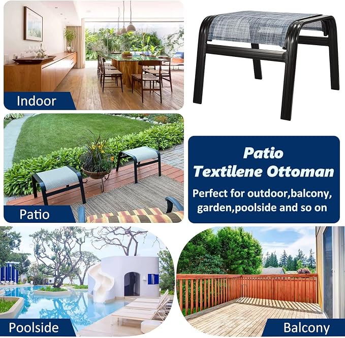 Outdoor Footstools for Patio, Textile Ottomans Metal Dining Footrests Stack - Image 6