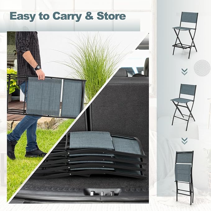 Giantex Folding Patio Bar Chairs Set of 2, Outdoor Counter Height Bar Stools - Image 7