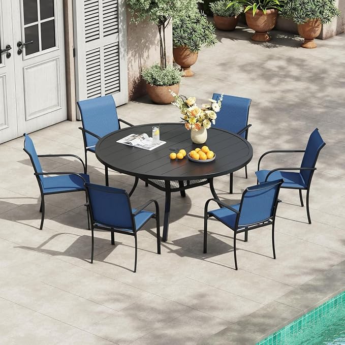 VICLLAX 7 Pieces Patio Outdoor Dining Set, 47.2" Round Metal Table by HOME