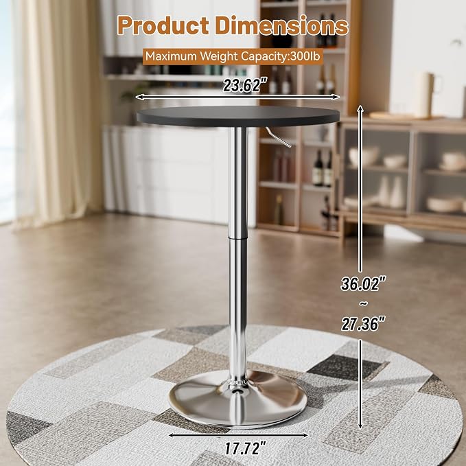 Flamaker Round Bistro Pub Table 23.6 Inch Height Adjustable 360° Swivel Bar - Image 3