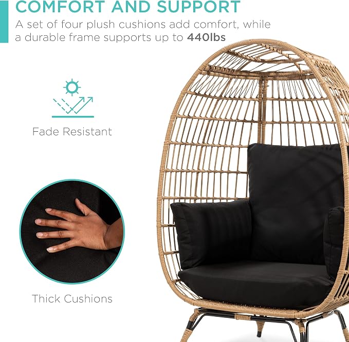 Best Choice Products Wicker Egg Chair, Oversized Indoor Outdoor Lounger - Image 7