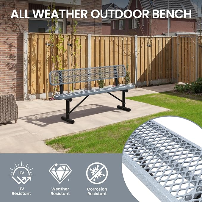 6 Feet Steel Park Bench for Outside, Outdoor Bench - Image 6