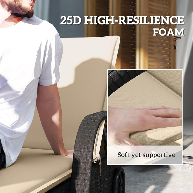 Outsunny Outdoor Lounge Chair Cushion Set of 2, UPF50+ 200gsm Fabric and 25D - Image 4