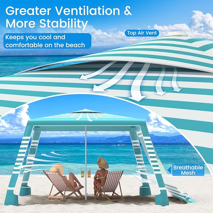MoKo Beach Cabana, UPF 50+ Protection Easy Setup Beach Tent Sun Shelter - Image 4