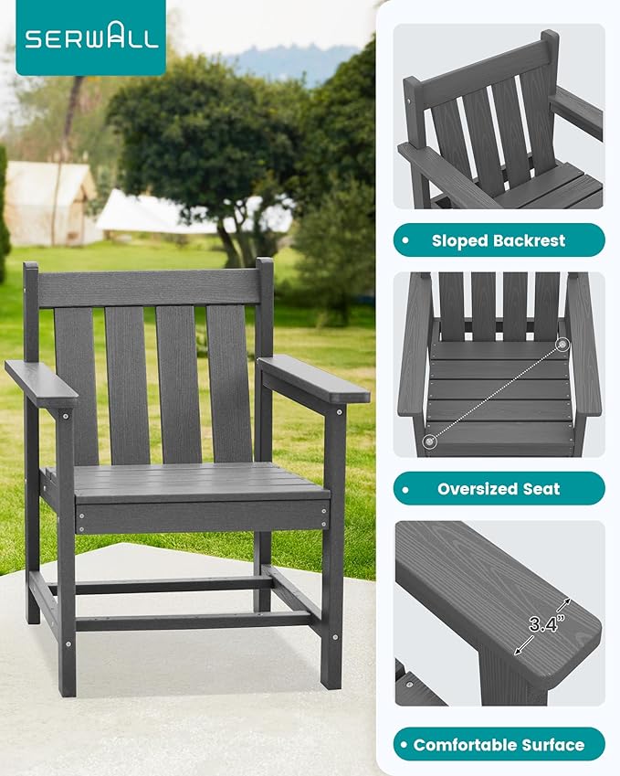 SEWRWALL 3 Pieces Patio Bistro Set, All Weather Adirondack Chair Set - Image 4