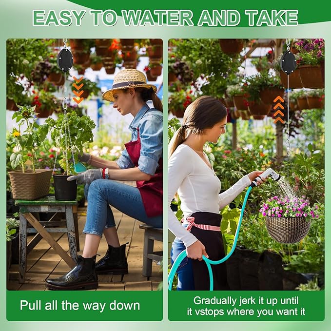 3 Pack Heavy Duty Retractable Plant Hangers Adjustable Pulleys - Image 3