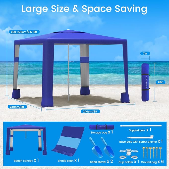 MoKo Beach Cabana, UPF 50+ Protection Easy Setup Beach Tent Sun Shelter - Image 7