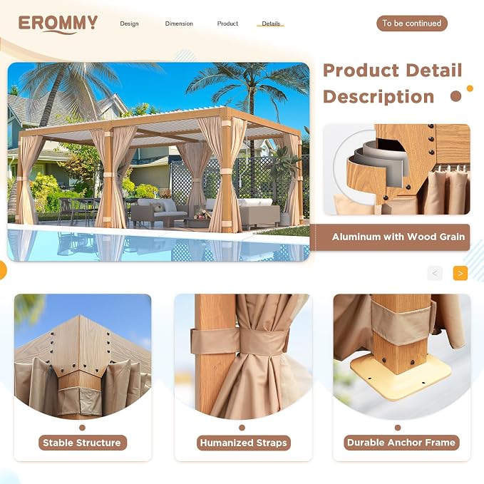 EROMMY Louvered Pergola 10' x 20' Outdoor Hard Top Gazebo - Image 5