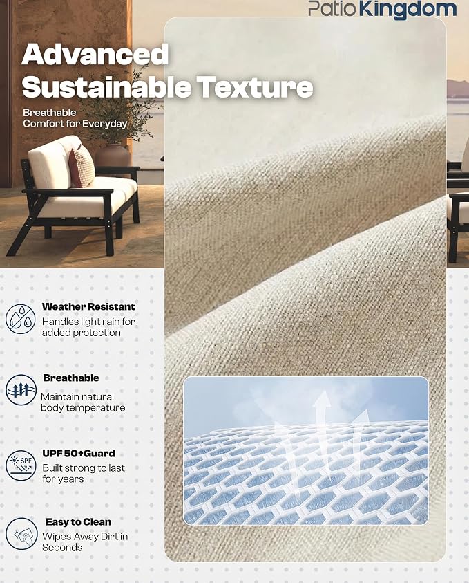 Patio Furniture Set with Washable Thick Beige Cushions, HDPE Outdoor Couch - Image 4