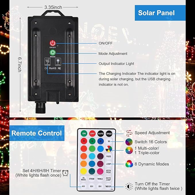 XEWEA Solar String Lights Outdoor, 16Colors 66LED 39Ft Waterproof Outdoor - Image 3