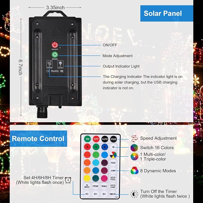 XEWEA Solar String Lights Outdoor, 40Ft 16 Colors 100 LED String Lights - Image 4