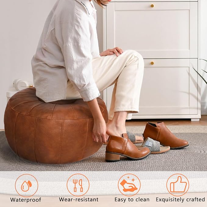 Thgonwid Unstuffed Moroccan Storage Pouf Foot Stool Ottoman Seat Handmade Faux - Image 3