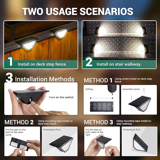 12 Pack Solar Step Lights for Outside, 24 LEDs Solar Stair Lights Waterproof - Image 6