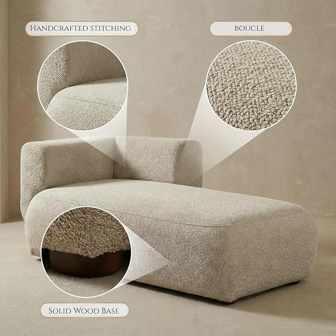 Boucle Chaise Lounge Chair Indoor Comfy Fluffy Lounge Sofa Upholstered Chaise - Image 4