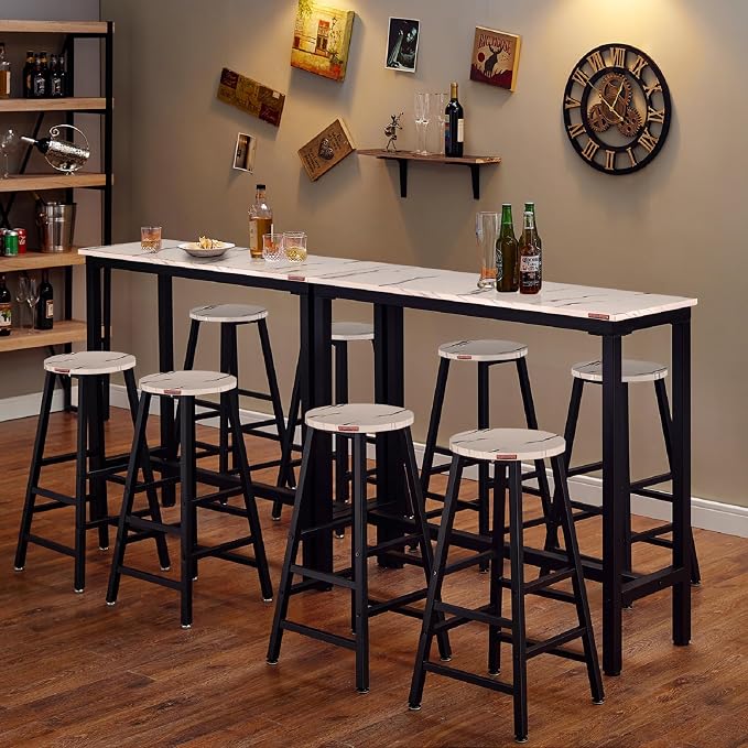 Mr IRONSTONE 53" Bar Table White Marble Industrial Pub Dining Height Table - Image 7