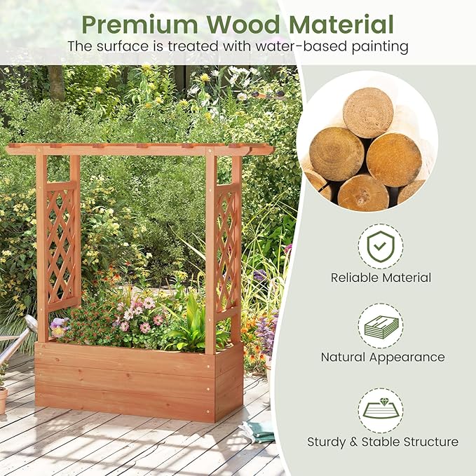 Giantex Raised Garden Bed with 2-Sided Trellis & Hanging Roof, Fir Wood Planter - Image 6