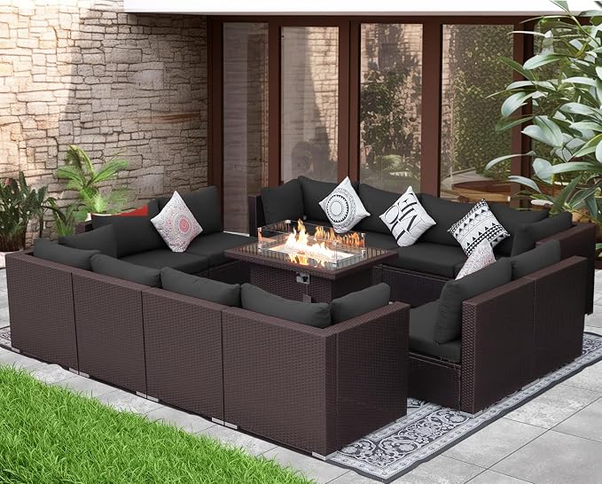 NICESOUL 13 Piece Patio Furniture w/Fireplace, Elegant Outdoor Seating w/Firepit - Image 3