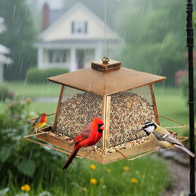 Large Bird Feeder for Outdoor, Gazebo Style Wild Bird Feeders, Metal Mesh - Image 8