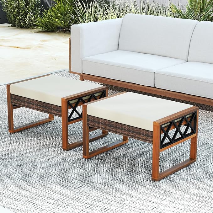 RELAX4LIFE Wicker Outdoor Ottomans - Image 2