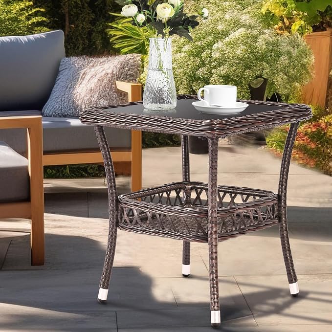 Outdoor Side Table Patio Wicker Coffee Table Outdoor End Table Rattan Bistro by PatioNovagarden