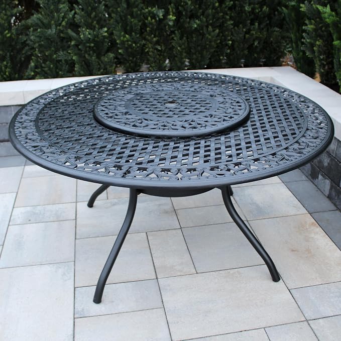 Oakland Living Ornate Outdoor Mesh Aluminum 59-in Black Large Round Patio - Image 4