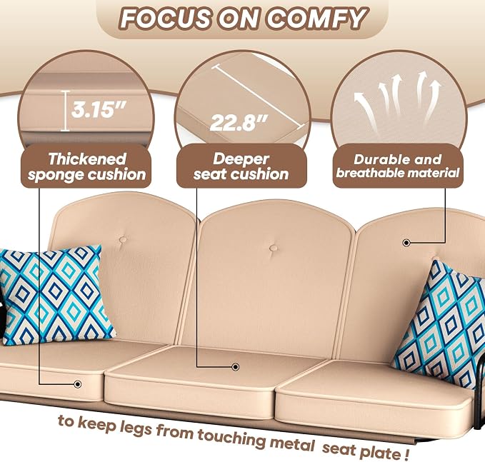 3 Seat Outdoor Porch Patio Swing - Image 5