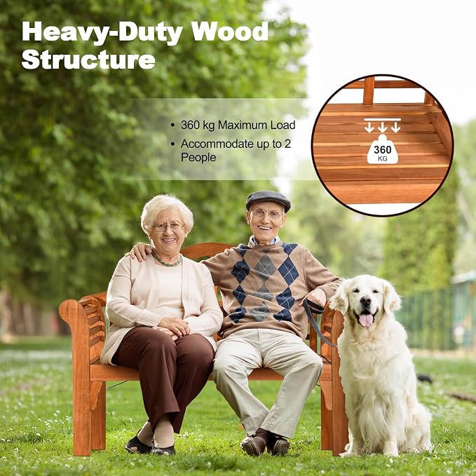 COSTWAY Folding Wooden Bench Outdoor, Crown-Like High Backrest, Patio - Image 4