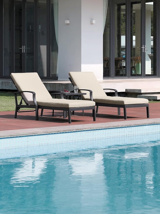 3 Pieces Outdoor Chaise Lounge Set, Aluminum Pool Lounge Chairs - Image 9