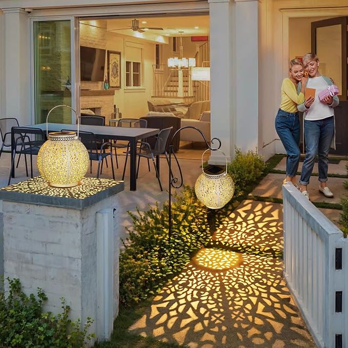 TAKE ME 2 Packs Solar Lanterns Lights Outdoor Waterproof Garden Laterns Metal - Image 3