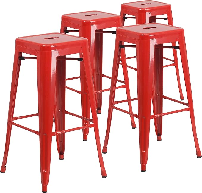 Flash Furniture Lily 4 Pack Commercial Grade 30" High Backless Red Metal by FlashFurniture