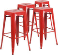 Flash Furniture Lily 4 Pack Commercial Grade 30" High Backless Red Metal by FlashFurniture