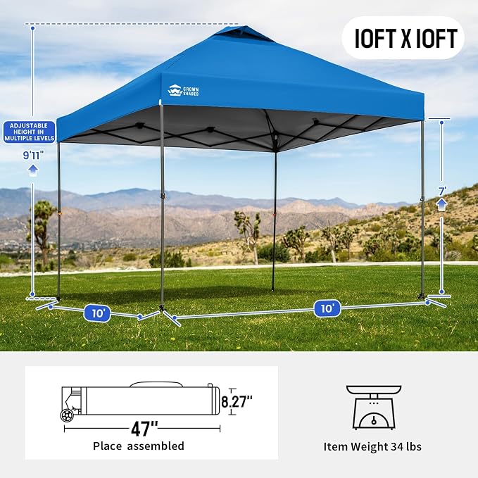 CROWN SHADES Adjustable Height on The Fly, 10x10 Pop Up Canopy - Image 2