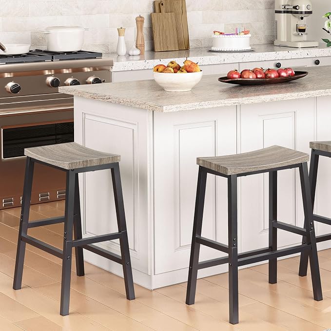 HOOBRO Bar Stools, 23.6 Inch Saddle Kitchen Counter Stools - Image 4