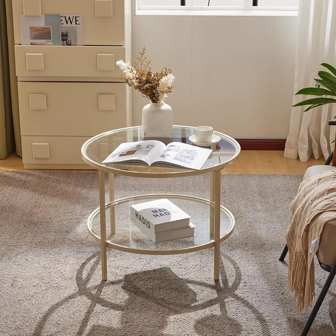 VINGLI Glass Coffee Table, 25.6" Round Coffee Table, Transparent Glass Coffee - Image 5