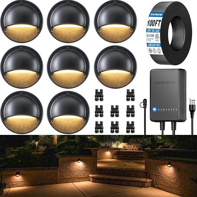 SUNVIE All-in-One Low Voltage Deck Lights Kit, 8 Pack 5W Low Voltage Landscape by SUNVIE