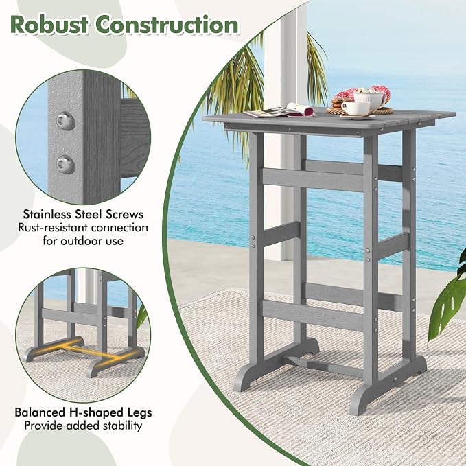 Giantex 42" Height Outdoor Tall Bar Table, HDPE Square Pub Tables - Image 7