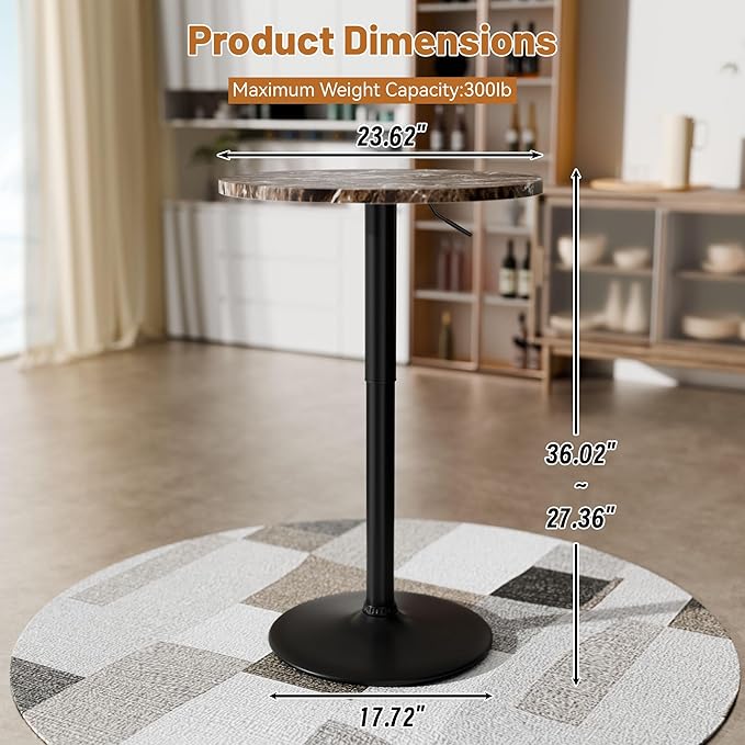 Flamaker Round Bistro Pub Table 23.6 Inch Height Adjustable 360° Swivel Bar - Image 5
