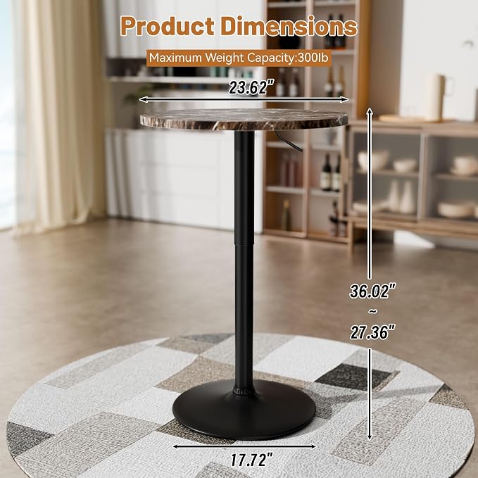 Flamaker Round Bistro Pub Table 23.6 Inch Height Adjustable 360° Swivel Bar - Image 7