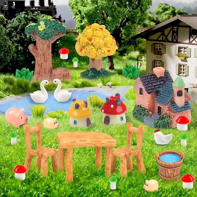 50 Pcs Fairy Garden Miniatures Accessories Bridge House Landscape Water Well - Image 4