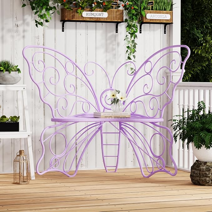 49 Inch Outdoor Bench, Weatherproof Butterfly Front Porch Benches - Image 3