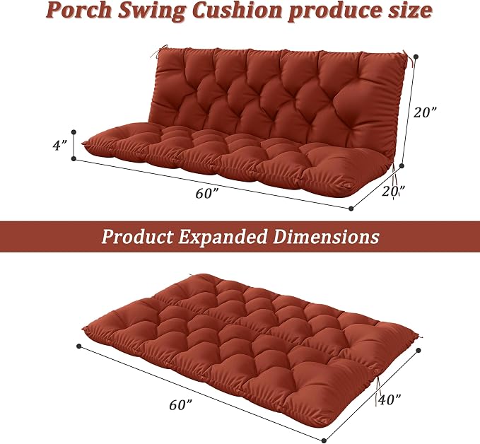 Porch Swing Cushion with Backrest 2-3 Seater Outdoor Bench Cushions Waterproof - Image 2